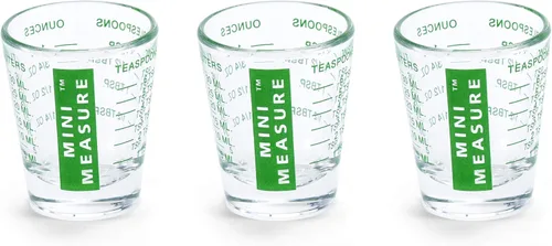 Miniatura 27 de Kolder Medida Mini de Vidrio Pesado, 20 Mediciones Incrementales Vaso de Chupito Medidor Multiusos para Líquido y Seco, Negro, Juego de 2