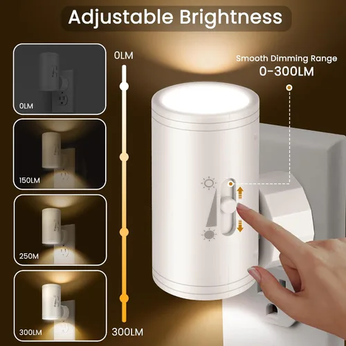 Miniatura 5 de Luz nocturna LED de pared enchufable con regulación de 0 a 300 lúmenes, blanco cálido de 2700 K, sensor de luz de encendido/apagado automático