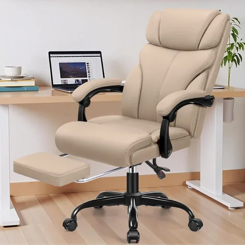 Miniatura 12 de HeroSet Silla de oficina grande y alta con reposapiés, silla ergonómica reclinable de cuero ejecutiva de 400 libras, soporte lumbar, sillas de Café