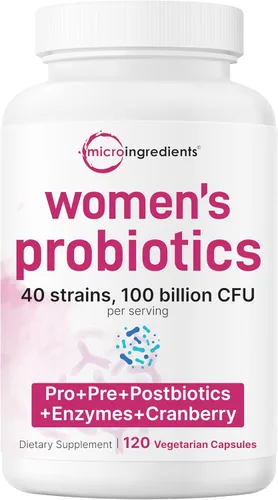 Micro Ingredients Probióticos para mujeres 100 mil millones de UFC, 120 cápsulas vegetales | Mezcla de 40 cepas de probióticos para mujeres con