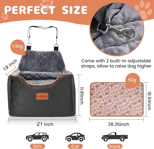 Miniatura 4 de AlfaTok Asiento de Coche para Perros de Espuma Viscoelástica con Funda Lavable y Desmontable, Asiento de Coche para Mascotas Elevado, Asientos
