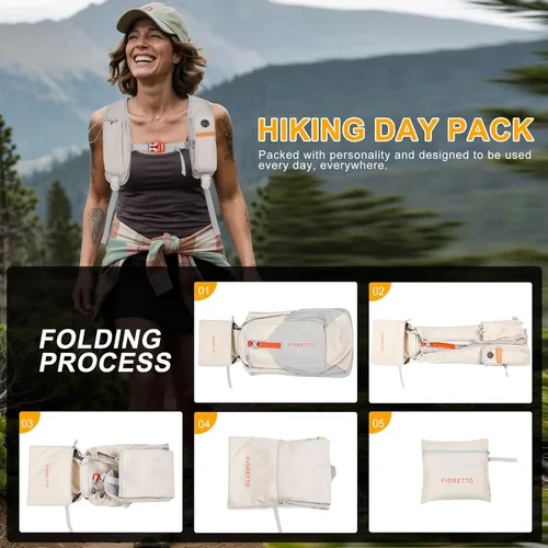 Miniatura 9 de FIORETTO Mochila de 15L para senderismo para mujeres y hombres, mochila mini plegable, mochila ligera pequeña para acampar, viajar, actividades al