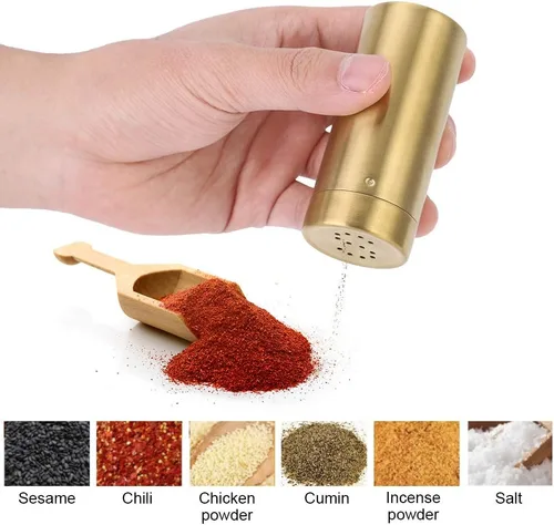 Miniatura 8 de 2 tarros dorados para especias con agujero P/S de acero inoxidable para condimentos para azúcar, sal, pimienta, especias, para cocina del hogar