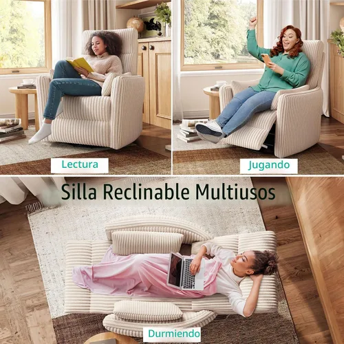 Miniatura 7 de LINSY Silla reclinable giratoria 360, mecedora para guardería con 2 almohadas, silla de enfermería de pana, cómoda silla de enfermería con respaldo