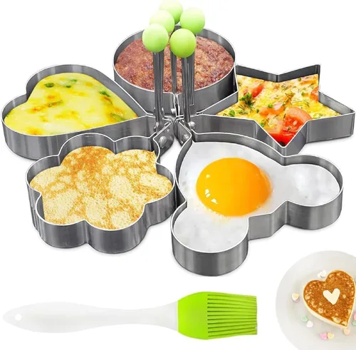 Miniatura 11 de 2 anillos de huevo para freír huevos, molde redondo de acero inoxidable de 2.89 pulgadas, mango plegable, resistente al calor y no deformable