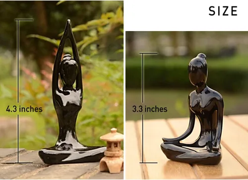 Miniatura 6 de OwMell Lote de 4 Figuras de Cerámica para Meditación y Yoga, Pose de Yoga, Figura Decorativa de Conjunto - Negro