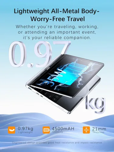 Miniatura 8 de Mini portátil de 10.5 pulgadas con pantalla táctil 2 en 1 convertible, Win 11 Pro Tablet PC, CPU N95 16GB DDR4 1TB SSD, 1920 * 1280 IPS, desbloqueo