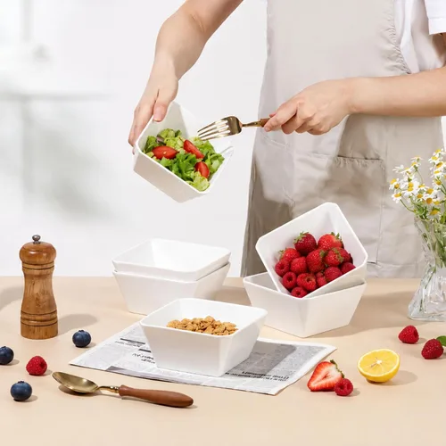 Miniatura 2 de Samsle Juego de 6 cuencos de porcelana para cereales, cuadrados de 16 onzas, cuencos de cerámica blanca de 5 pulgadas para ensalada, sopa