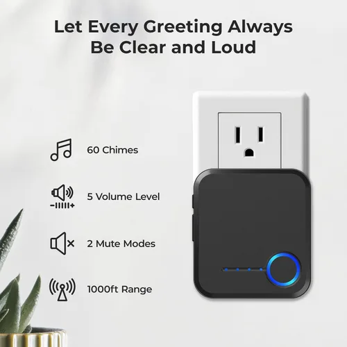 Miniatura 2 de FOVKSUC Timbre Inalámbrico, Timbre de Puerta Impermeable con 60 Melodías, 5 Niveles de Volumen y Flash LED, Timbre de Aula de Largo Alcance de 1000