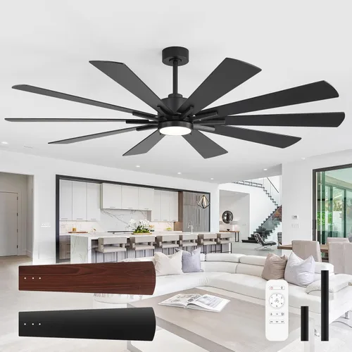 Miniatura 8 de Ventiladores de techo modernos con luces, ventilador de techo negro grande de 62 pulgadas con luz y control remoto, puerta/uso al aire libre