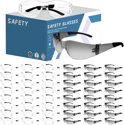 Gafas de seguridad transparentes a granel de 50, protección ocular con lentes resistentes a impactos ANSI Z87.1 para laboratorio, construcción 50