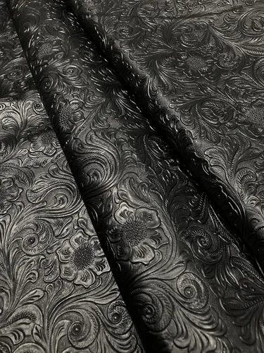 The Yard - Tela de cuero sintético de vaquero occidental, vinilo en relieve, manualidades y tapicería de cuero sintético, 54 pulgadas (negro)