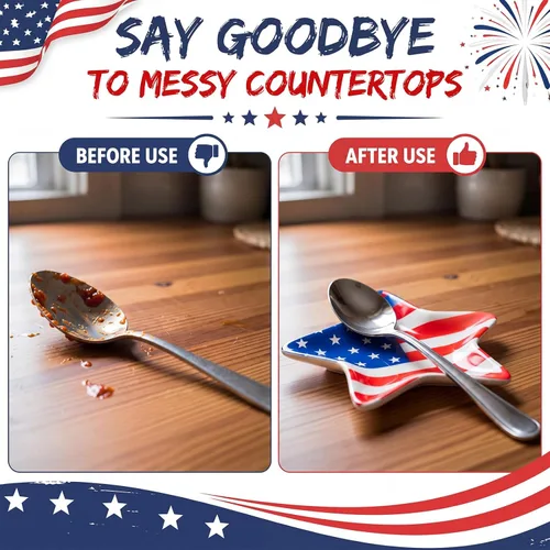 Miniatura 5 de Meanplan 2 Pcs Patriotic Coffee Spoon Rest 4.3 Inch 4th of July Ceramic Spoon Rest American Flag Star Dipping Bowl Blue and Red Star Dish for
