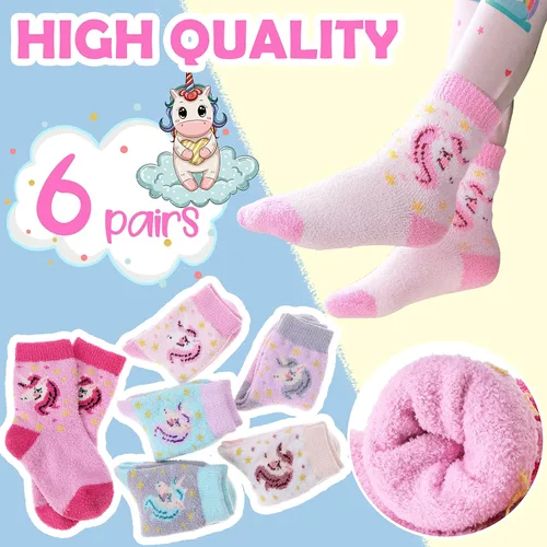 Miniatura 4 de ANTSANG Calcetines mullidos con agarres antideslizantes para niños y niñas, calcetines mullidos y acogedores de felpa cálidos, paquete de 6