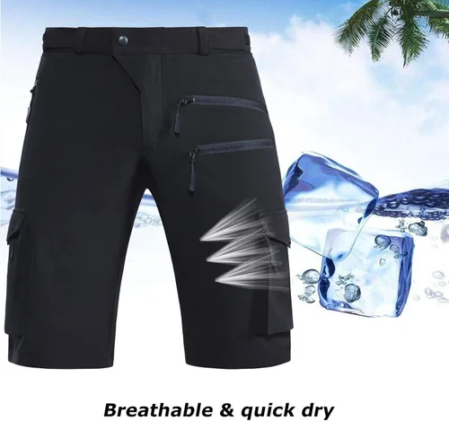 Miniatura 3 de Hiauspor Pantalones cortos de ciclismo de montaña para hombre, elásticos, de secado rápido, con bolsillo con cremallera