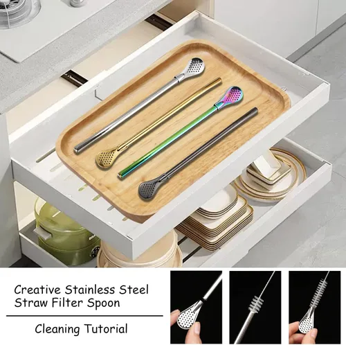 Miniatura 7 de 2 filtros de cuchara de acero inoxidable con 2 cepillos de limpieza, cuchara de té reutilizable para té suelto, paja de yerba mate, pajitas