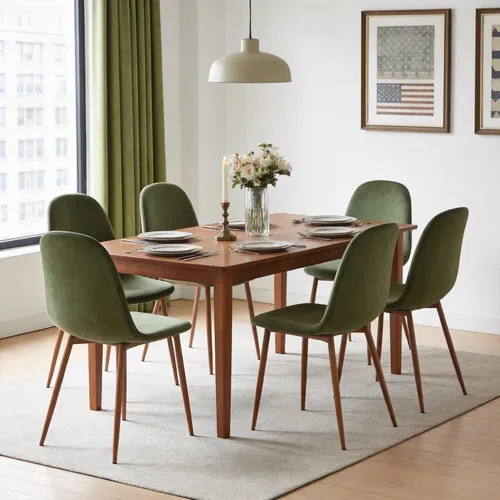 Miniatura 4 de Juego de 4 sillas de comedor de terciopelo, asientos modernos con patas de metal para sala, dormitorio, comedor, sillas verdes para comedor, juego
