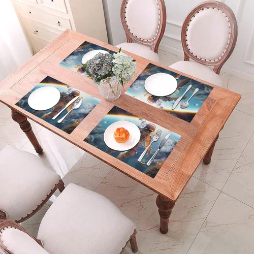 Miniatura 4 de 6 PCS PVC Placemats Set Place Mats Astronaut Flying on Planet Non-Slip Weave Place Mats 12" x 18" Farmhouse Table Mat Set for Family Dinners Wedding