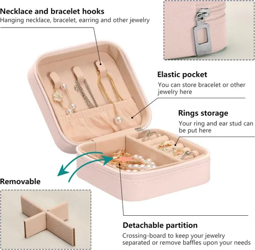 Miniatura 5 de Joyero de viaje organizador para mujeres, niñas y hombres, pequeña caja de almacenamiento portátil para joyas, aretes, anillos, collares, hongos