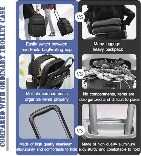 Miniatura 5 de OZUKO Bolsa de equipaje de mano debajo del asiento para aviones de 18 x 14 x 8, bolsa de artículos personales para Spirit Airlines con ruedas, Negro