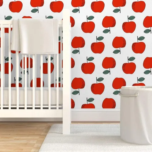 Miniatura 6 de Despegar y pegar papel tapiz muestra – Manzanas rojas niños dulces frutas frutas linda comida blanco verano otoño profesor papel pintado