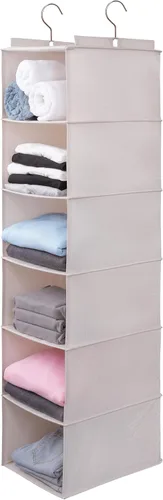 Organizador colgante grande de suéter para armario, estantes colgantes plegables de 6 estantes con cajones, lavable (beige, 6 estantes)