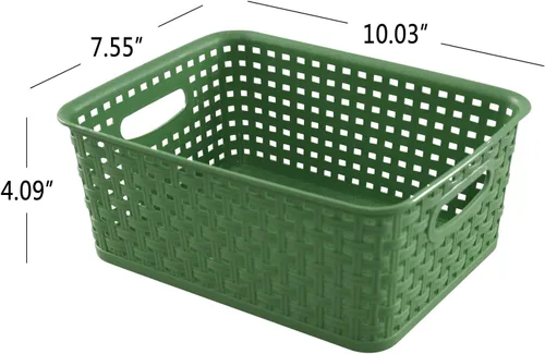 Miniatura 2 de Cesta de almacenamiento de plástico tejido, 10.03 x 7.55 x 4.09 pulgadas, juego de 6, verde