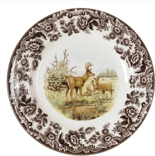 Miniatura 9 de Spode Woodland - Plato de ensalada de porcelana fina, diseño de lucioperca con borde floral marrón, vajilla clásica de campo inglés para cenas