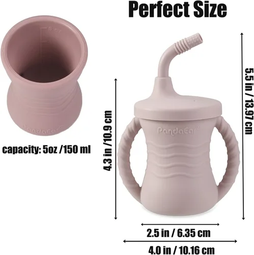 Miniatura 6 de PandaEar Paquete de 2 tazas de entrenamiento de silicona para bebés con pajitas, tazas para sorber de 5 onzas para niños pequeños