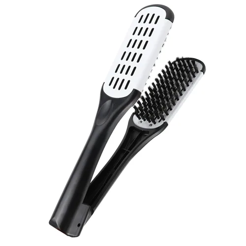 Miniatura 8 de Peine alisador de pelo, pelo de jabalí doble cara cepillo peine abrazadera, herramienta de peinado (rojo)