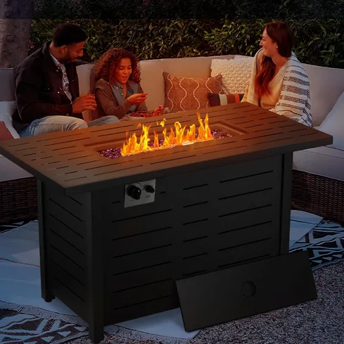 Miniatura 5 de Xbeauty Mesa para fogata de gas propano de 43 pulgadas, mesa rectangular con tapa, cubierta para lluvia, para jardín exterior, patio trasero, terraza