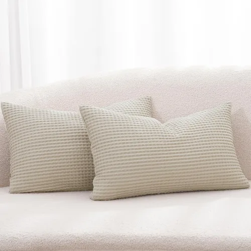 Miniatura 36 de PHF Funda de almohada 100% algodón con tejido de gofre, 18 x 18 pulgadas, sin relleno, paquete de 2 elegantes fundas de almohada cuadradas Gris claro