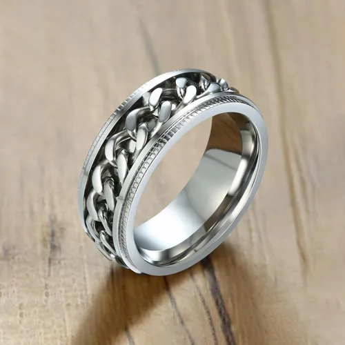 Miniatura 3 de Anillo giratorio para la ansiedad para hombre, 0.315 in, acero inoxidable, rotación de anillos de boda para hombres y mujeres, sin estrés, plateado