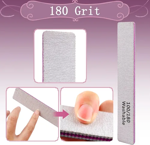 Miniatura 3 de HeeYaa Lima de uñas, 12 unidades, profesional, reutilizable, grano 100/180, de doble cara, lavable, herramientas de manicura para extensión de uñas