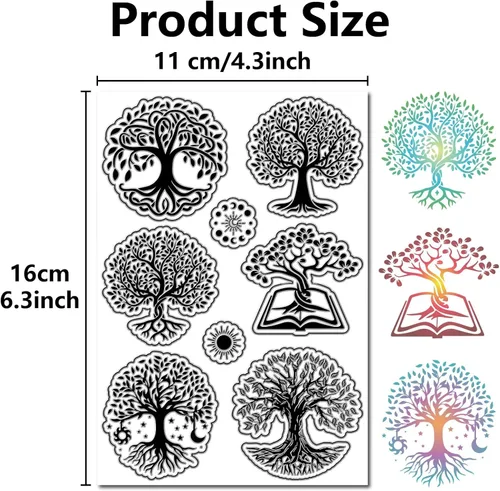 Miniatura 2 de CRASPIRE Sellos transparentes de árbol de la vida, diseño de árbol de la vida, sol y fase lunar, reutilizables, sellos de silicona transparente