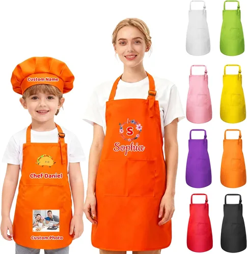 Miniatura 8 de Delantal personalizado para niños, mujeres y hombres con foto de texto, delantal personalizado para mujeres, delantales de chef para hombres