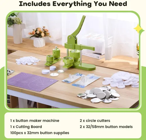 Miniatura 6 de Aiment Máquina para hacer botones de varios tamaños, 200 unidades, fabricante de insignias de 1.25 + 2.25 pulgadas para niños, máquina de prensa
