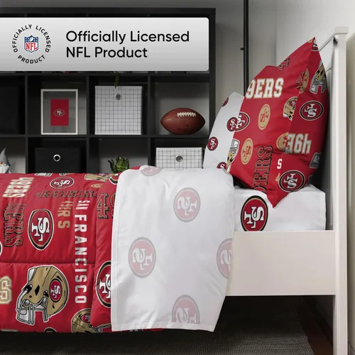 Miniatura 2 de FOCO Juego de ropa de cama unisex para adultos con logotipo del equipo de la NFL, sábanas y fundas de almohada, juego de ropa de cama de 5 piezas