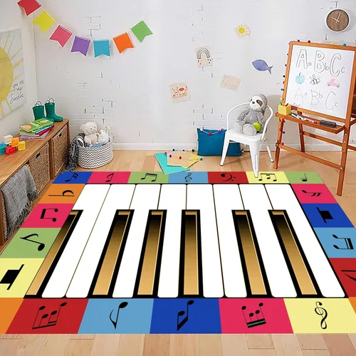 Miniatura 2 de Alfombra infantil de 5 x 7 pies, alfombra de juegos para el aula, alfombra para niños con respaldo de goma, coloridos dibujos animados piano, notas