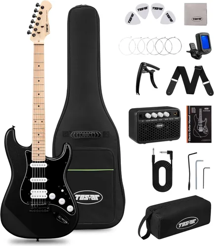 Miniatura 9 de Tostar Kit de guitarra eléctrica con amplificador, 39 pulgadas, tamaño completo, 6 cuerdas, ligero, diseño de cuerpo redondeado, interruptor