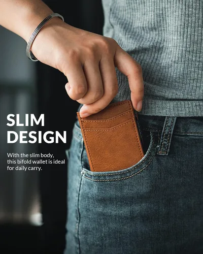 Miniatura 56 de VULKIT Billeteras delgadas para hombre, con bloqueo RFID, diseño minimalista con capacidad para hasta 11 tarjetas, Negro -, Minimalista
