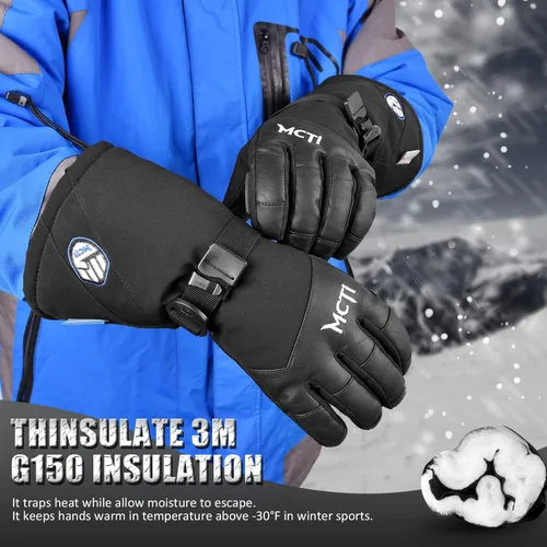 Miniatura 2 de MCTi - Guantes impermeables de invierno para snowboard, con piel sintética para pantalla táctil y correas para muñeca