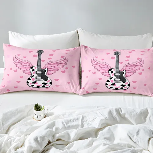 Miniatura 20 de Castle Fairy Juego de sábanas de botas de vaquero, tamaño individual, juego de ropa de cama de guitarra musical bohemia de 3 piezas para niños