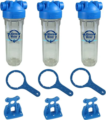 Filtro de agua para toda la casa o debajo del fregadero, sistema de filtro de agua KleenWater KW2510HT, carcasa de 2.5 x 10 pulgadas, soporte y