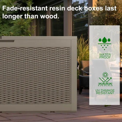 Miniatura 5 de Caja de cubierta para exteriores de 120 galones, cajas de almacenamiento impermeables con cerradura para herramientas de jardín, cojines de Gris