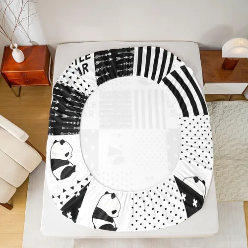 Miniatura 6 de Cute Panda - Sábana bajera ajustable para niños, tamaño individual, diseño de rayas geométricas de animales salvajes, decoración de habitación