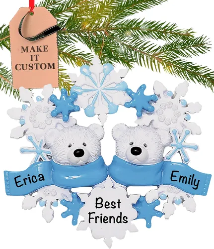 Adorno personalizado para pareja 2026 | 24 horas, grabado con láser, adornos de Navidad de oso polar para árbol | Familia personalizada de 2 copos