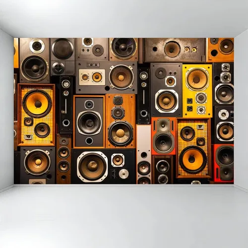 Miniatura 3 de Papel pintado 3D con altavoces retro, para entusiastas de la música, papel tapiz fotográfico para entusiastas de la música, espacio para inquilinos