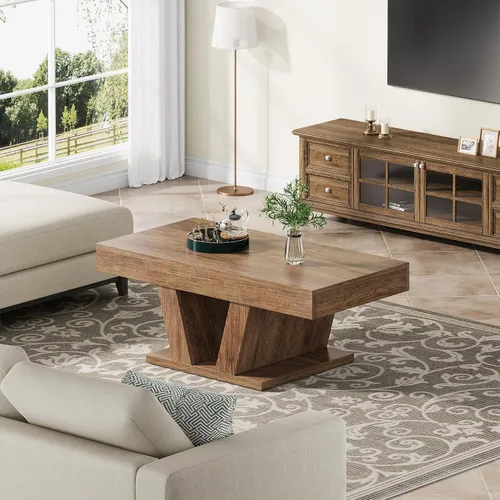 Miniatura 7 de Mesa de centro de granja con 2 cajones laterales, mesa de té central de madera de 43 pulgadas con almacenamiento oculto, mesa de cóctel rectangular