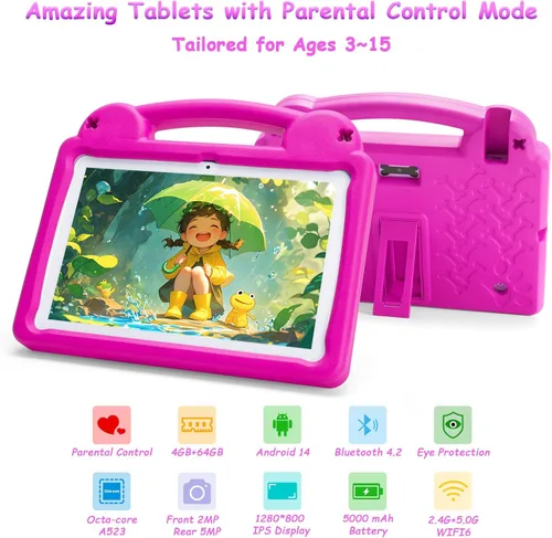 Miniatura 2 de Tableta para niños de 10 pulgadas, Android 15 para niños, WiFi 6, Octa-Core, 8 GB de RAM 64 GB ROM, 5000 mAh, GMS, tabletas Android con control